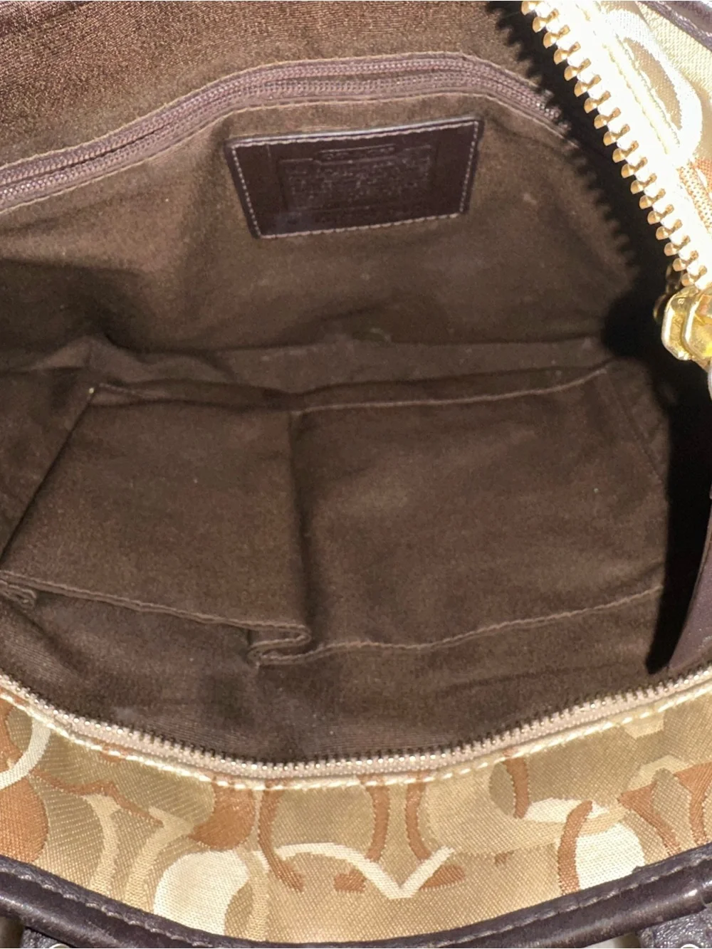 Vintage Coach Hampton Patchwork Tote Bag Brown Suede & Metallic Gold Y2K